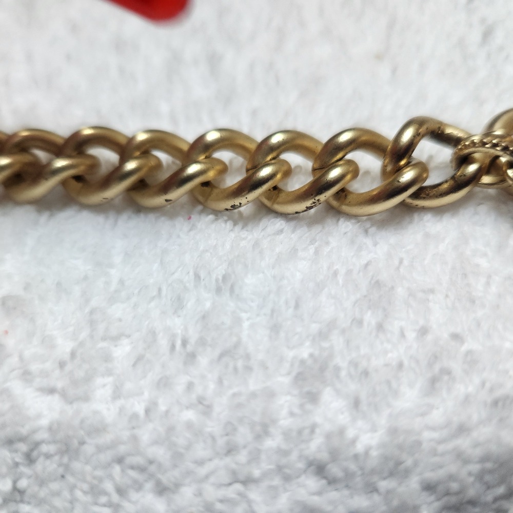 Vintage Gold Tone Chunky Curb Chain Bracelet Medallion Charm Faceted Stone 7.0" - Picture 13 of 14